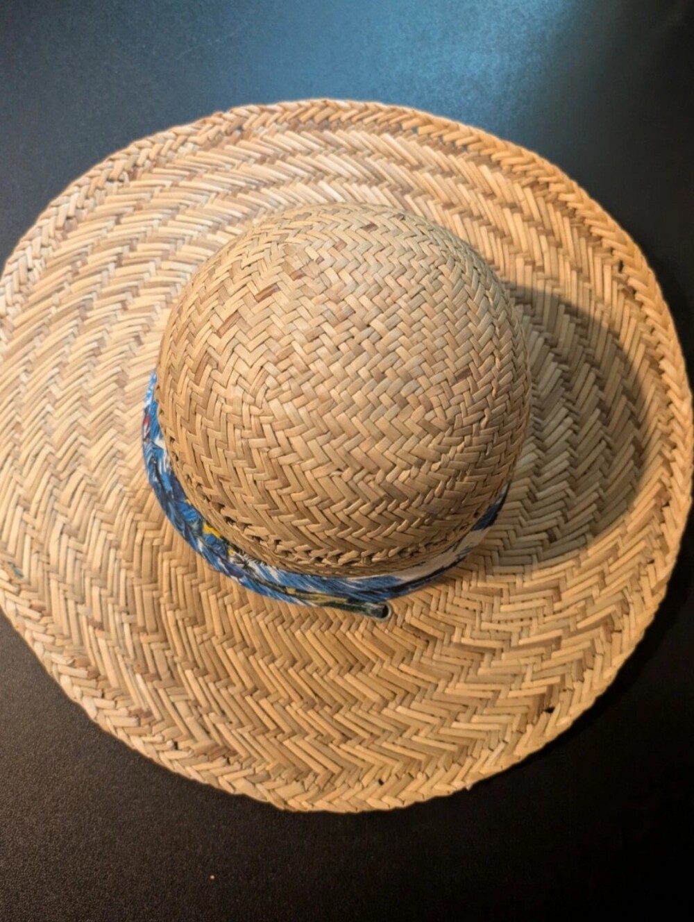 Natural Straw Sun Hat with Blue Patterned Band